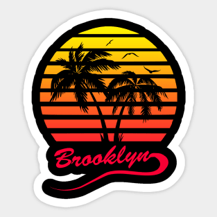 Funny Brooklyn 80s Tropical Sunset Sticker